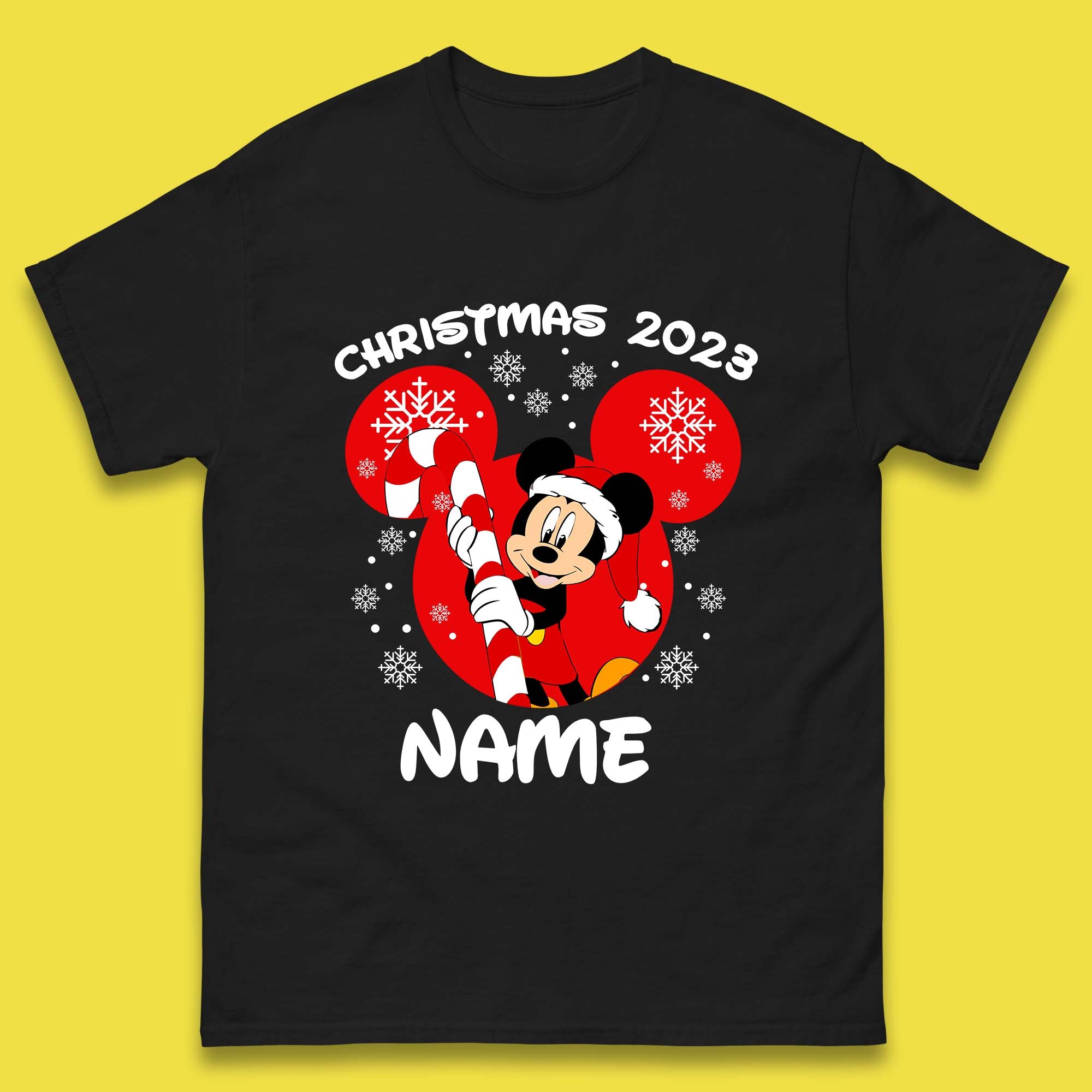 Disney Christmas 2023 Your Name Santa Mickey Mouse And Minnie Mouse Xmas Disneyland Trip Mens Tee Top 2XL