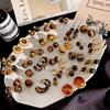 Natural Tiger's Eye Stone Series Stud Earrings for Women Maillard Exquisite Retro Earrings Niche Light Luxury High-end Temperament Earrings