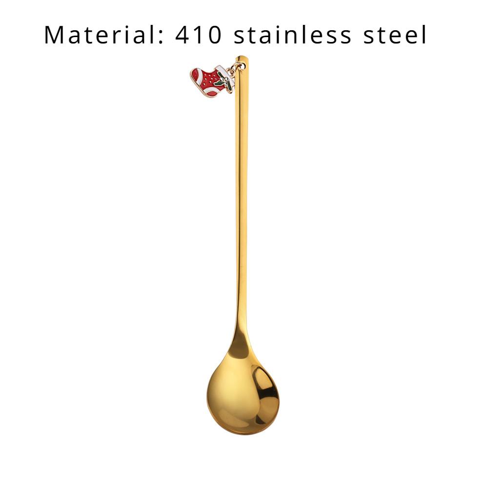 HANYANG Stainless Steel Christmas Dessert Spoon and Fork Gift Set Fruit Fork Father Christmas Coffee Spoon Hotel Household Tableware