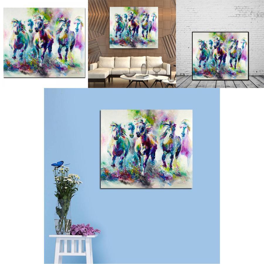 Modern Animal Art Canvas Wall Hanging For Living Room Decor With Abstract Colorful Horses