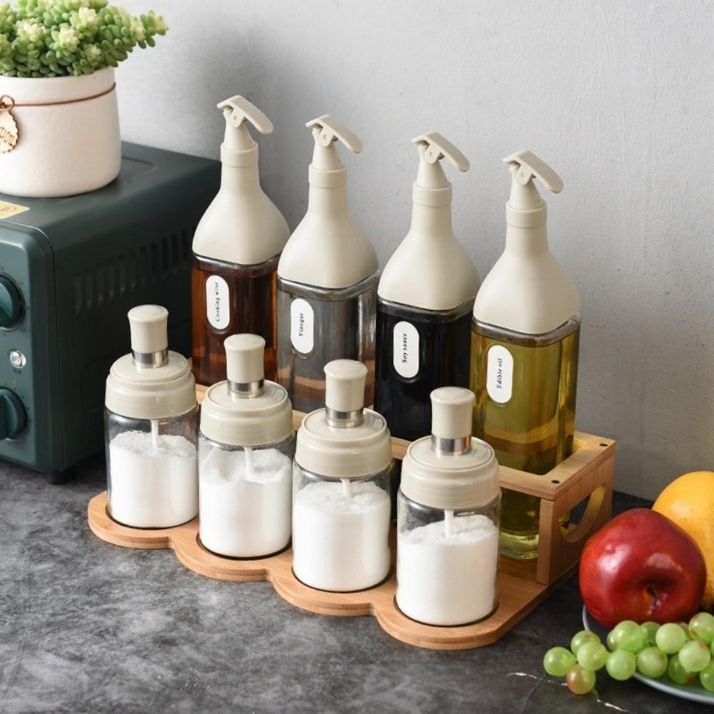 Round Square Kitchen Storage Shelf Bamboo Oil Bottle Rack Seasoning Can Storage Rack  Resturant