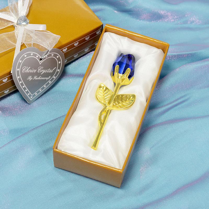 Clear Faux Crystal Rose With Metal Stem, Flower Figurine Gift Box, Home Wedding Valentine'S Day Ornament Decor