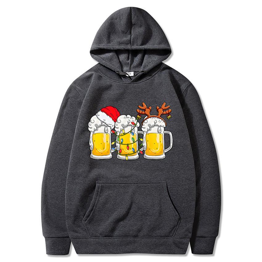 Weihnachts-Bierkrug-Print Hoodie Winter Lässig Fleece Locker Langarm Pullover Kapuzensweatshirt für Damen Herren
