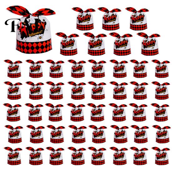 Halloween Candy Bags 48 Pcs Bags, Kids Trick or Treat Goodie Cute Rabbit Decorative Pouches for Dessert Shops Ear Small Plastic Gift Cookie,