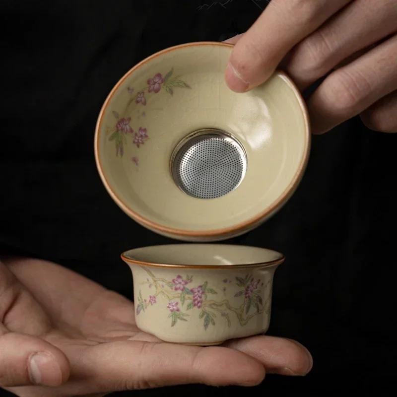 

Ручная печь Китайский заварник для чая Керамический открывающийся фильтр Чайная посуда Цветок персика Дзен Чайные аксессуары Инструменты Фильтр-сито для чайника