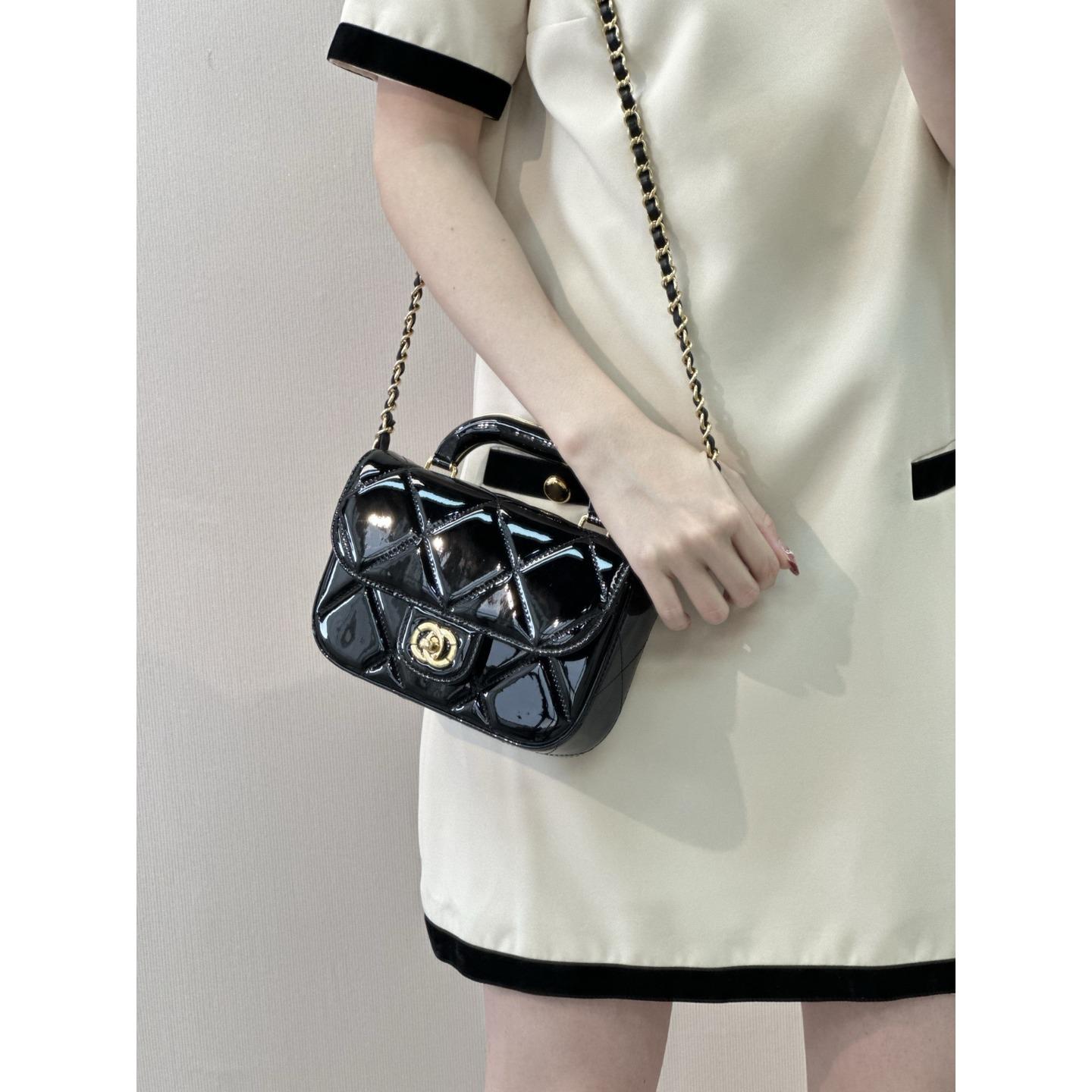 25K лаковая зеркальная сумка-багет на цепочке, сумка-портмоне из натуральной кожи с ромбовидной прострочкой и замком-защелкой, женская сумка через плечо 19x4x13cm