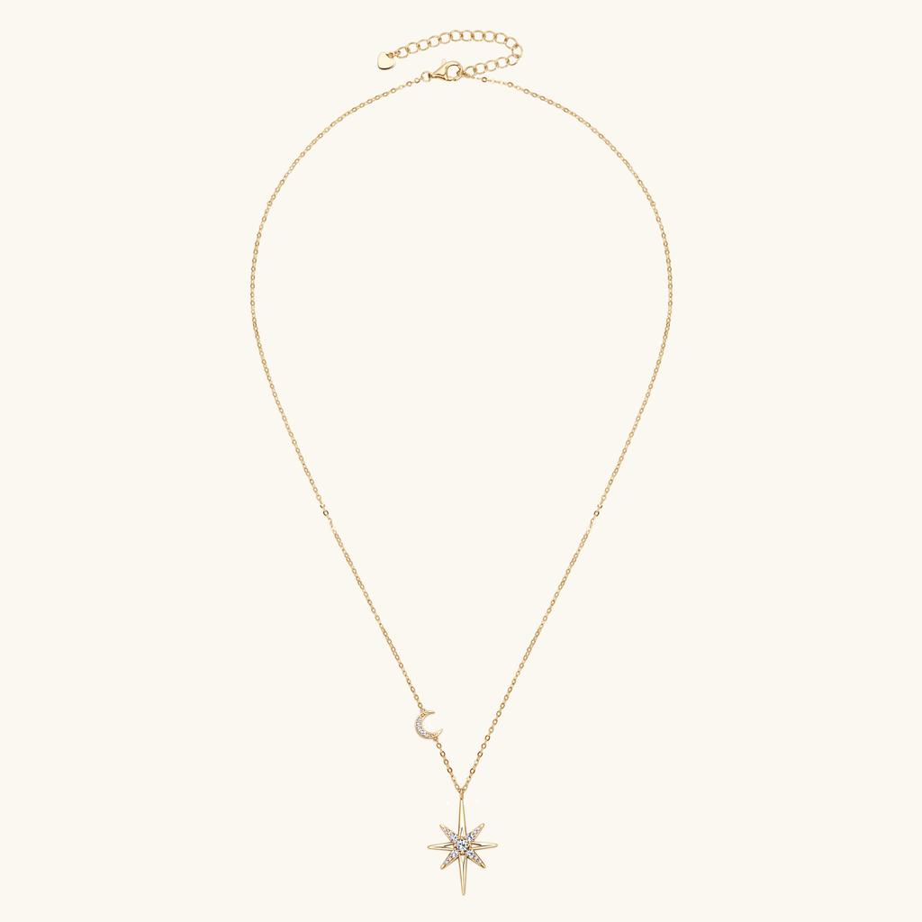 Silver Full Moissanite Necklace for Women 18K Gold Plated Star&Moon Pendant Necklace Choker Chain Fine Jewelry Gifts