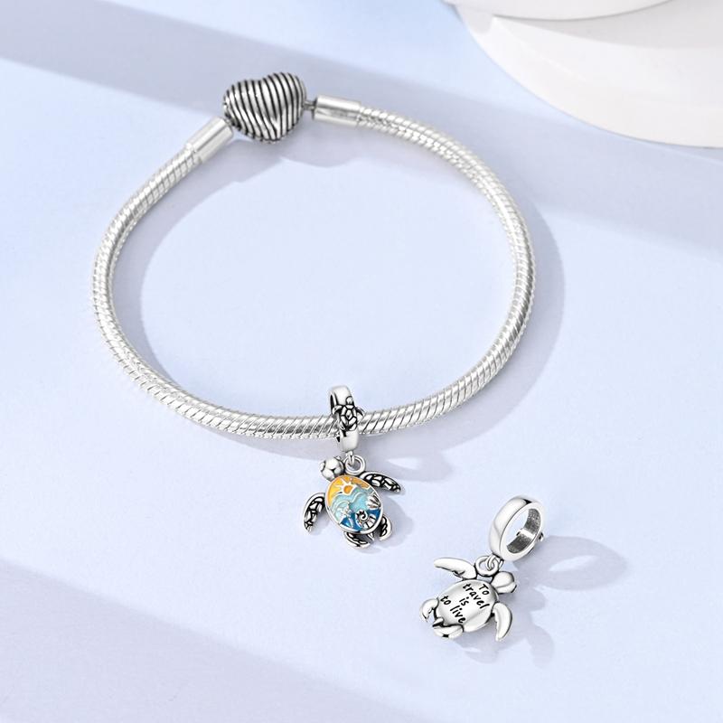 Original 925 Sterling Silver Charms Bead Colorful Glaze Turtle Pendant Fit Original Bracelet Necklace For Women DIY Jewelry Gift