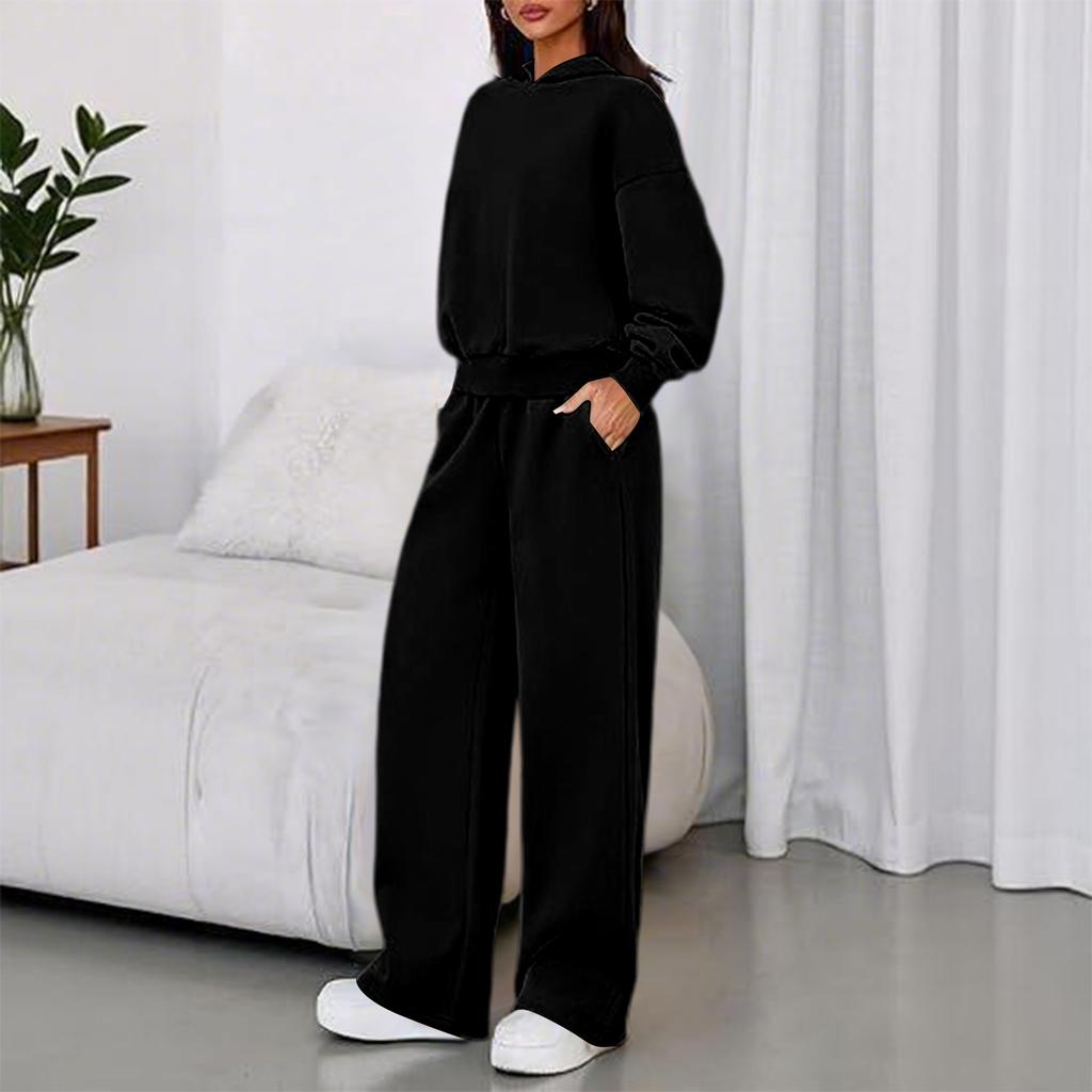 Women's Crewneck Hoodie Wide Leg Pants 2 Piece Sport Suit for Casual Daily Wear