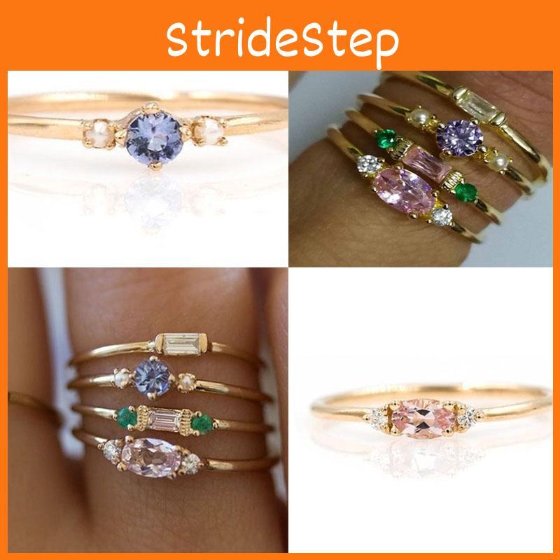 Beautifully Crafted 4 In 1 Set Of Womens Gold Plated Zircon Gemstone Rings