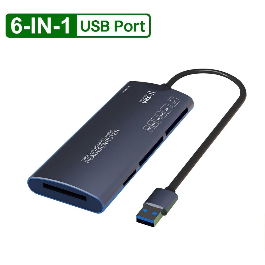 6-in-1 USB 2.0/Type-C Multi-Function Card Reader SD/TF/XD/CF Memory Card Adapter, Suitable for Data Transfer