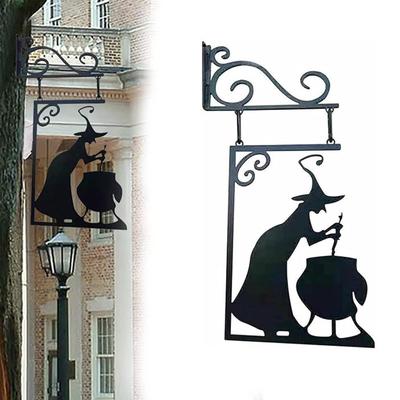 Witch Silhouette Yard Halloween Witch Boiler Metal Pendants Hangable Sculptures Ornament Signs For Party Supplies Kitchen
