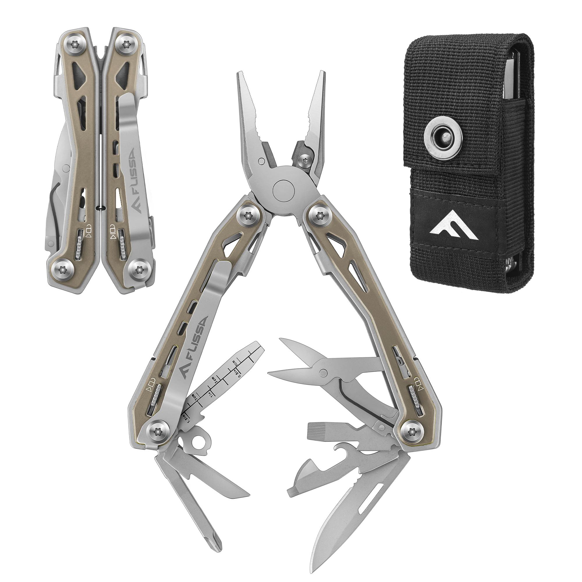 

FLISSA Multi Tool Pliers Desert Tan 16 в 1 Многофункциональный инструмент из нержавеющей стали с тактическим многофункциональным ножом, отвертками