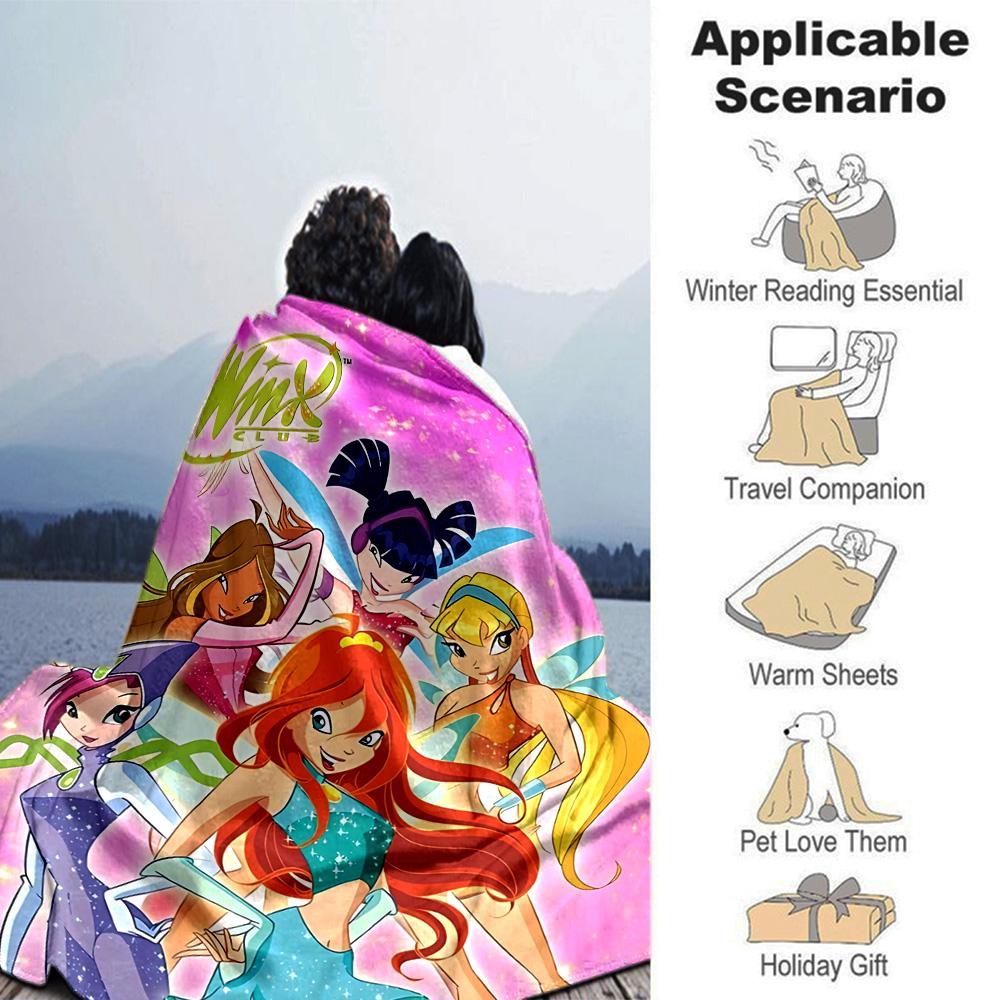 Winx Club Magic Friendship Flannel Blanket Super Soft Warm Cozy Blanket For Sofa Bed Office Travel Allseason Home Decor Gift