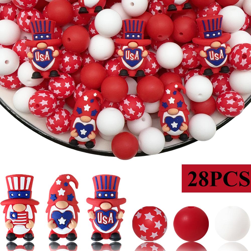 25/49PCS 3D US Independence Day Silicone Bead Set, Perfect for DIY Handmade Crafts Such As Keychains, Necklaces, Bracelets, Etc