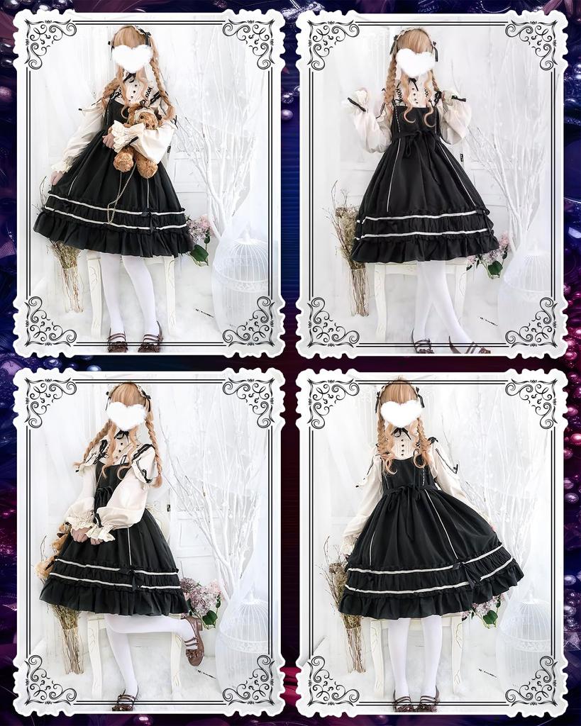 JIURUN Long Sleeve Lolita Gothic Mori Plus Jumper Bowknot Long Dress, Lolita, Cosplay, Anime, Girl, Size, Dress, Cross-dressing, Lolita, Gothic,