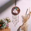 Handmade Natural Wood Vine Ring Christmas Wreath with Crystal Stone Wind Chime Children's Room Bedroom Craft Decoration Pendant