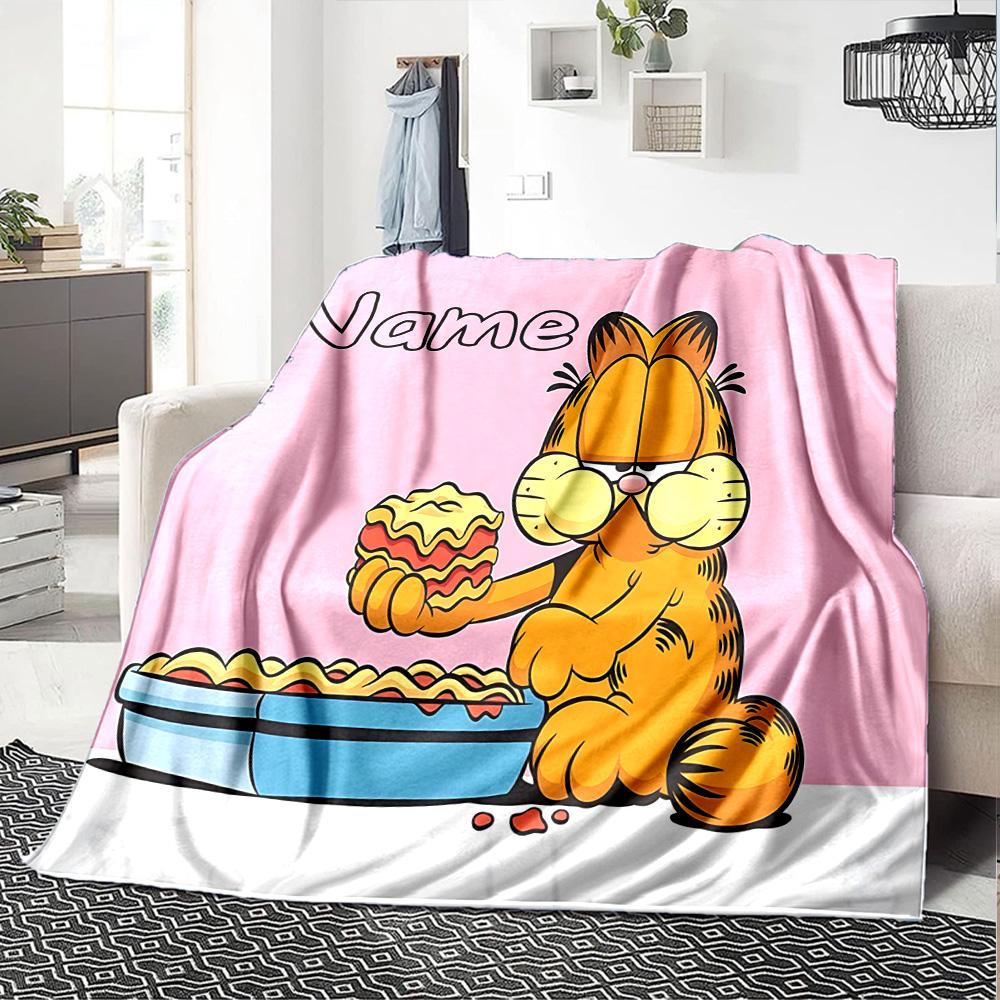 Custom Name Garfield's Cosmic Adventure flannel Blanket for Super Soft Cute Comfort Blanket for Travel Bedding Couch Sofa Blanket