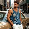 Men's Casual Hawaiian Print Outdoor Sports Tank Top Sleeveless Round Neck Summer Beachwear Lightweight Breathable Fabric