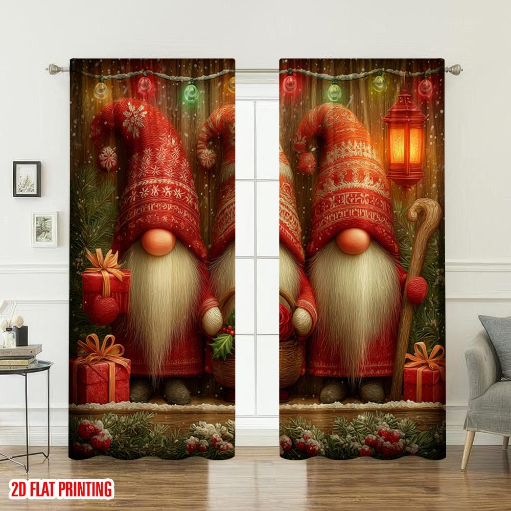 Set Of 2 Flat Printing Christmas Hot Curtains Gnomes Winter Snow Digital Printed Polyester Drapes Party Holiday Decor Curtain Made