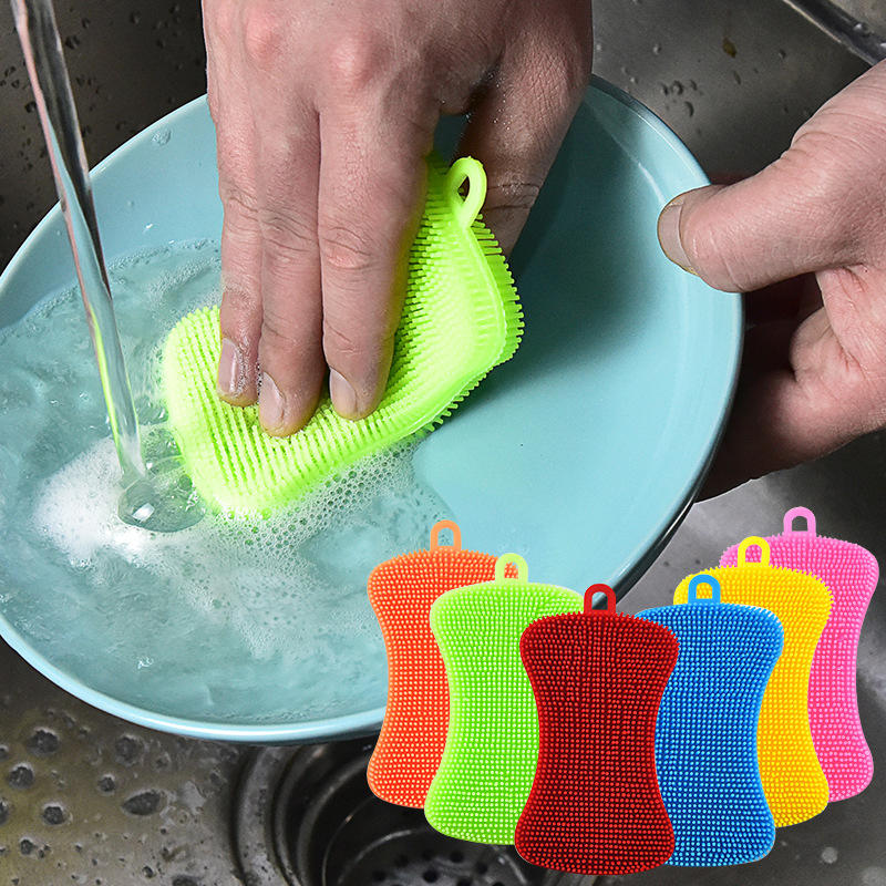 1/5Pc Silicone Dish Washing Brush Pot Pan Sponge Kitchen Cleaning Scouring Pad Vegetable Fruit Wash