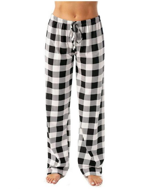 Women's Plaid Pajama Pants - Comfortable Elastic Waist Sleep Bottoms with Drawstring