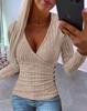European and American new autumn pit strip button knitted pullover V-neck slim-fit long-sleeved T-shirt, women