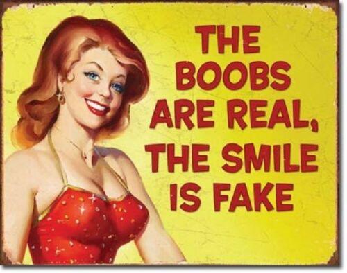 Ephemera The Boobs are Real The Smile Is Fake Humor Funny Retro Metal Tin Signs 20x30cm（7.8x11.8inch）