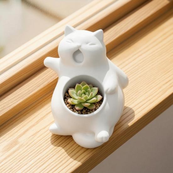 Flowerpot Yawning Cat Shape Integrated Molding Plant Pot Indoor Gardening Plant Holder Home Office Garden Healing Decor