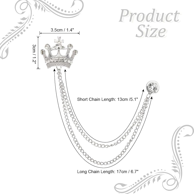 PATIKIL Crown Hanging Chain Brooch Pin Rhinestone Suit Pin Fashion Chris Talulah Per Pins (White)
