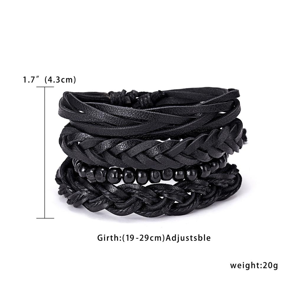4pcs/set Bohemia Bracelets Bangles For Men Multilayer Woven Leather Vintage Ethnic Jewelry Bracelet