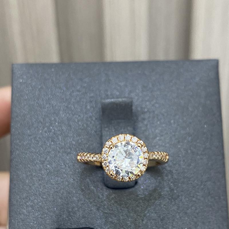 Korean Version Dongdaemun Simple Style Round Zircon Ring Princess Round Bag Champagne Gold One-carat Diamond Ring