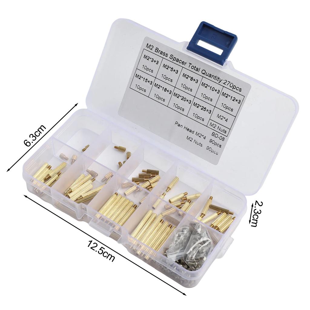 270pcs M2 Male Female Brass Spacer Standoff Screw Nut Assortment Kit Brass Standoffs And Stainless Steel Screw Kits