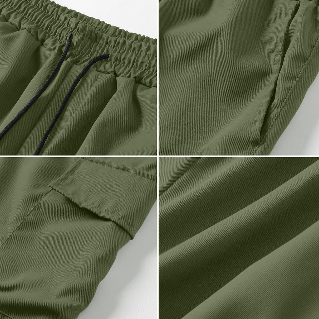 Men’s Workwear Cargo Shorts with Multiple Pockets and Adjustable Drawstring Waist for Outdoor Activities and Daily Use