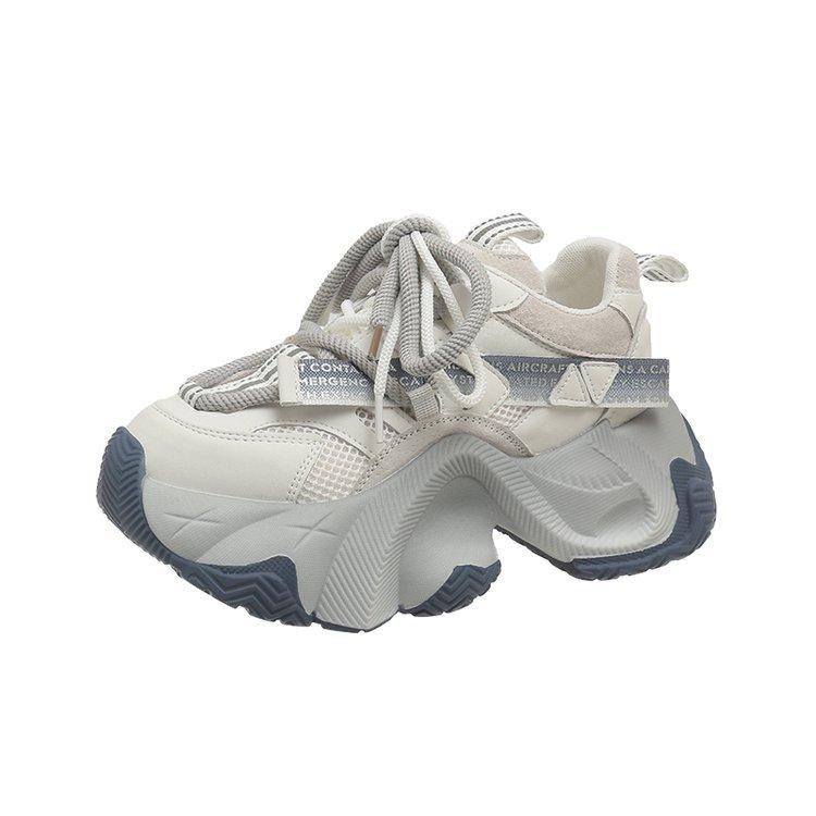 European Station Leather 2025 New Breathable Versatile Lace-up Muffin Mesh Platform Dad Shoes Women's Sports and Leisure Shoes