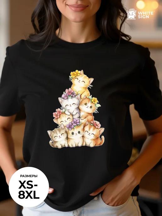 Oversized cotton T-shirt with  Kitties  print S