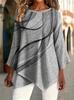Large size women's clothing comfortable and breathable casual T-shirt, abstract line printing round neck seven