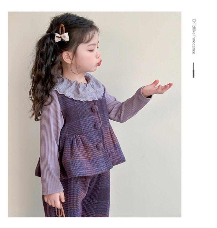 Girls' 2025 Spring Plaid Three-Piece Outfit - Korean-Style Fashion for Baby and Toddlers