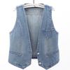 Women's Short   Denim Vest  Spring   Slim Sleeveless Jacket Vest Single-breasted Solid Color Top