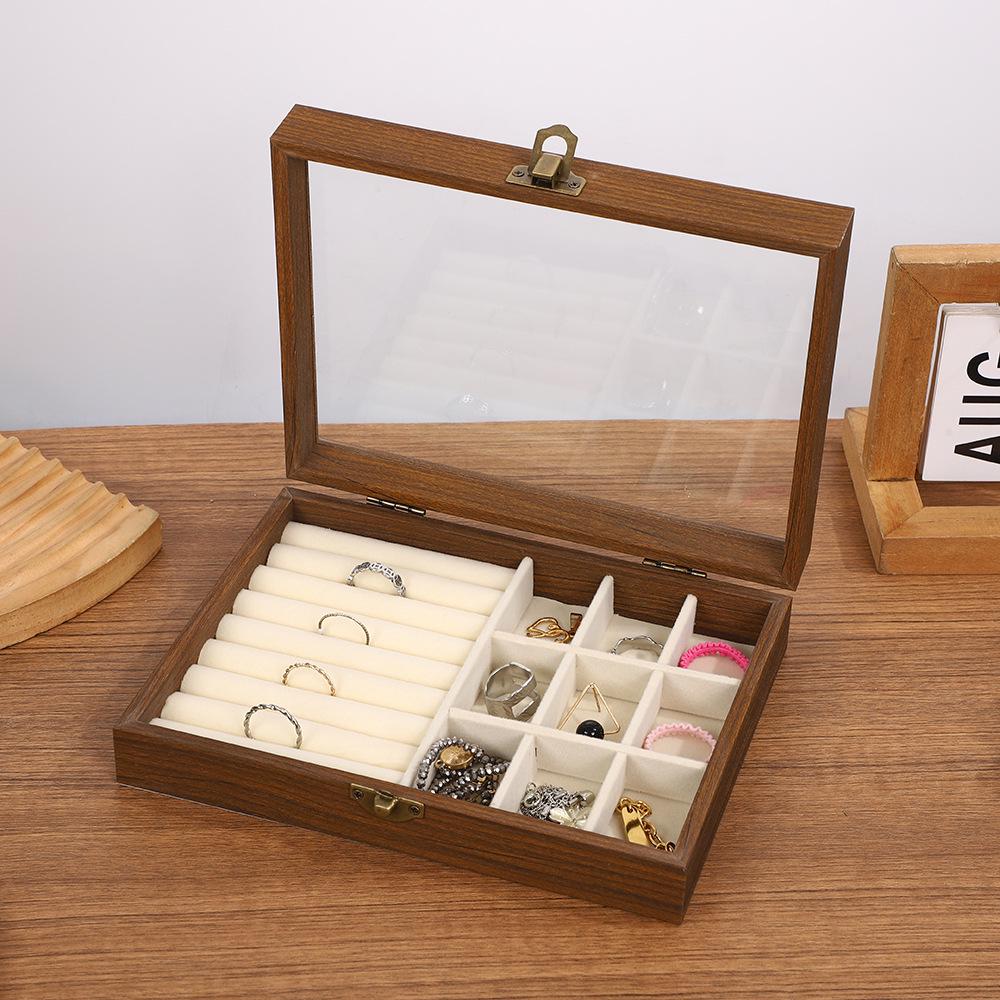 Multi-Position Open Window Watch and Jewelry Display Box with Walnut Wood Grain