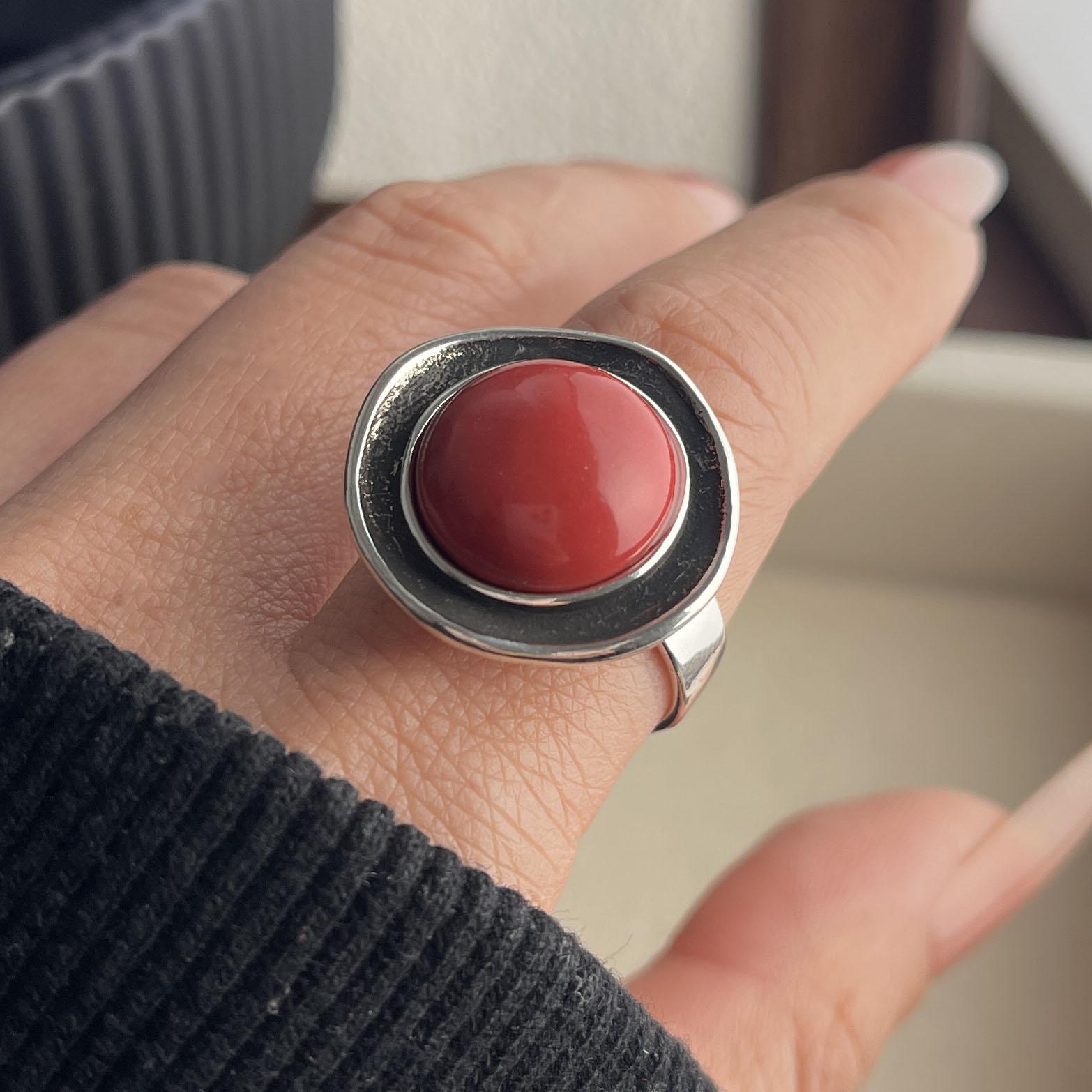 

925 Sterling Silver Rings for Women Couple Minimalist Red Stone Ring Fine CZ Jewelry Birthday Gift Prevent Allergy resizable