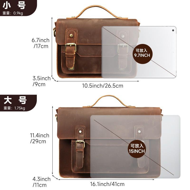 European American Retro Men's Crazy Horse Leather Handbag Top Layer Cowhide High-end Small Square Bag Crossbody Messenger