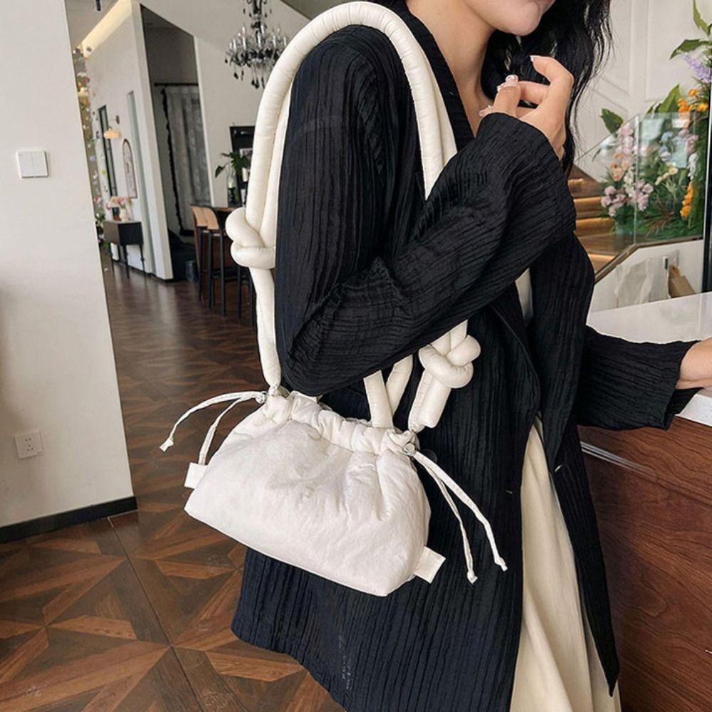 Dual-purpose Nylon Padded Tote Bag Soft Puffer Backpack Vintage Drawstring Tote Bag  Workout