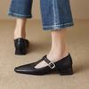 Korean Version of Soft Leather Retro Square Head Single Shoes Women's 2025 Summer New Thick Heel Soft Sole T-shaped Buckle Small Leather Shoes Women