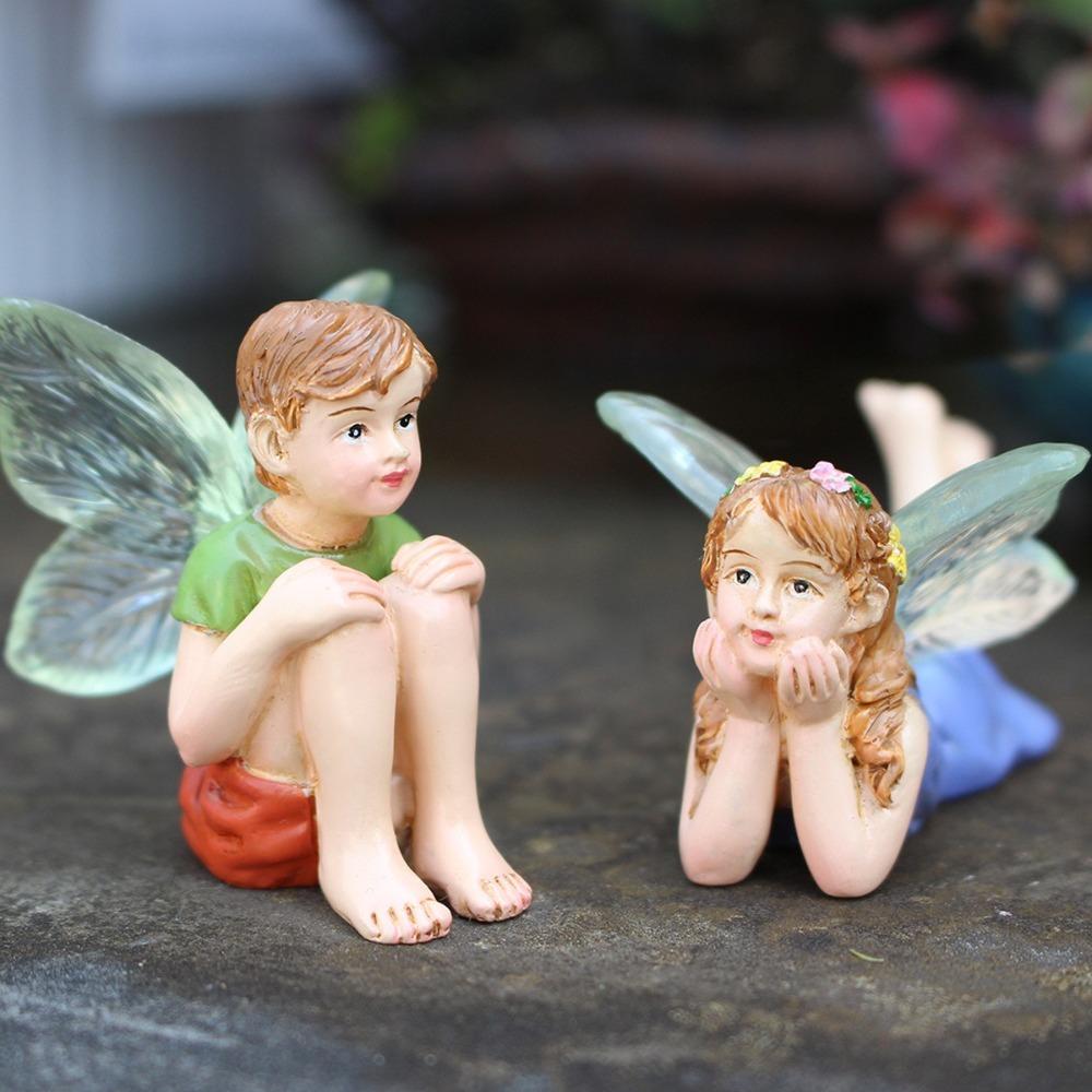 

2 шт./набор смоляных изделий, садовая статуэтка феи для мальчиков и девочек, горшки для растений, бонсай, ремесло