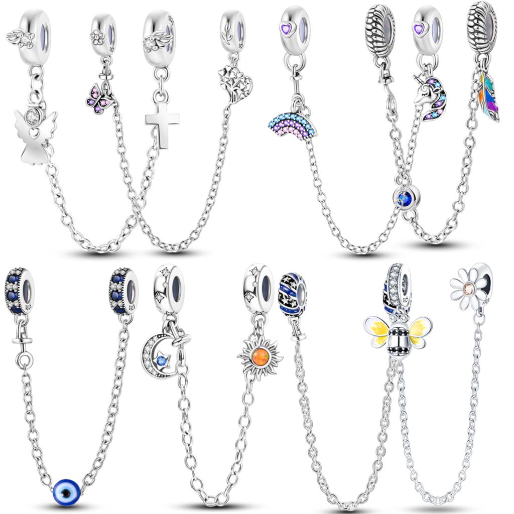 Sparkling Clear Copper Safety Chain Copper Safety Chain Charm Beads Fit Original Pandora Bracelet Diy Jewelry