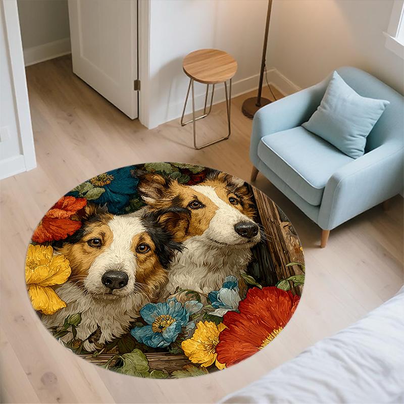 Door Frame Dog,Round Area Rug,Carpet Rug for Living Room Bedroom Sofa Playroom Decor,Non-slip Floor Mat