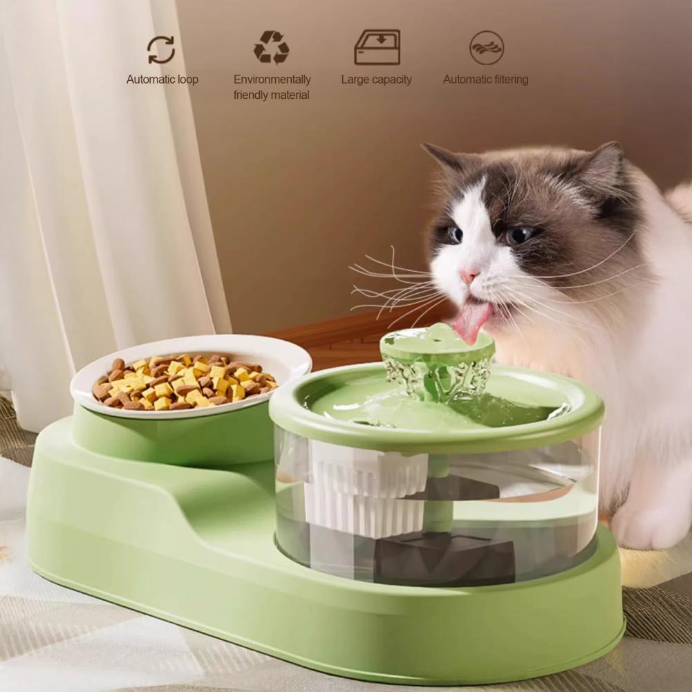 Filtered Cat Water Fountain Pet Drinking Fountain Automatic Cat Feeder Water Fountain Set for Indoor Cats 2-in-1 Food for Small