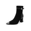 2025 autumn and winter new fashion elastic thin boots niche versatile pointed thick heel splicing zipper fashion boots women