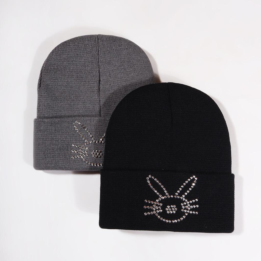 Korean Style Knit Hat With Bunny Embellishments For Autumn Winter Warmth